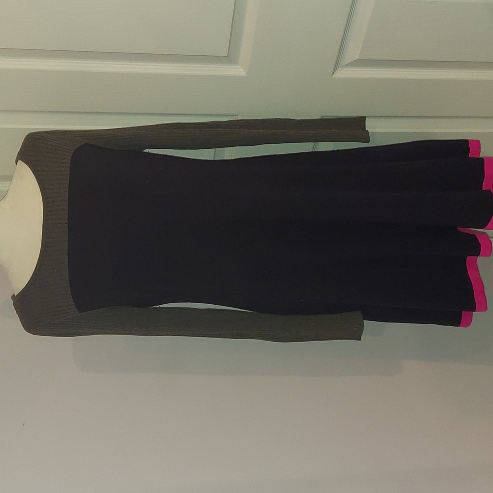 Stretchy Pink Gray and Black Long Sleeve Sweater Dress